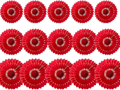 15pcs 6'' 8'' 10'' Red Paper Fans Decorations Round Tissue Paper Fans Hanging Paper Fans Set Party Paper Honeycomb Fans Decorations for Party Birthday Wedding Events Red Pack