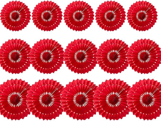 15pcs 6'' 8'' 10'' Red Paper Fans Decorations Round Tissue Paper Fans Hanging Paper Fans Set Party Paper Honeycomb Fans Decorations for Party Birthday Wedding Events Red Pack