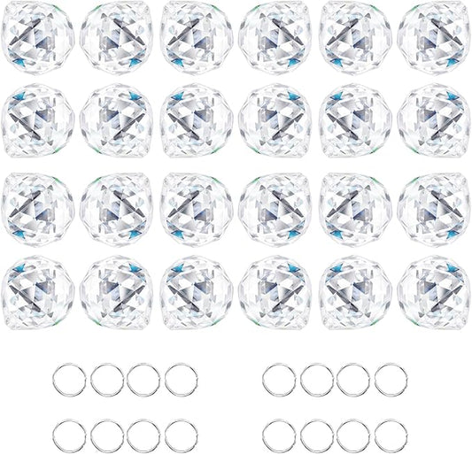 24pcs Clear Crystal Decorative Ball Prism Suncatchers for Windows Hanging Wedding Party DIY Decoration,20mm