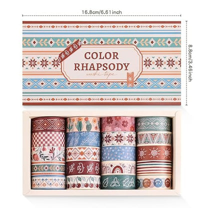 20 Rolls Bohemia Theme Washi Tape Set,Writable Decorative Tapes for Scrapbooking, Bible Journaling, Bullet Journaling, 0.6"x79" per Roll