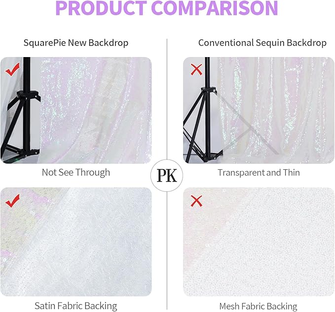 SquarePie Sequin Backdrop Non-Transparent Background Sparkly Curtain for Wedding Party 6FT x 6FT Iridescent