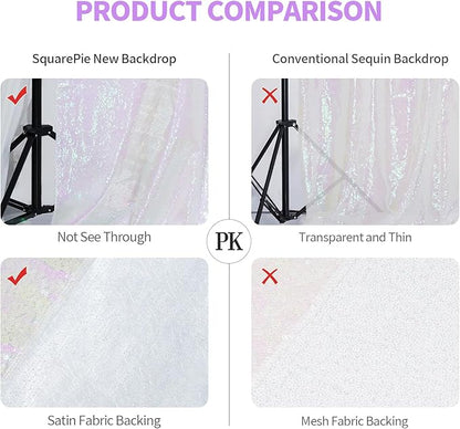 SquarePie Sequin Backdrop Non-Transparent Background Sparkly Curtain for Wedding Party 6FT x 8FT Iridescent