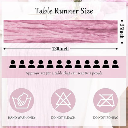 1-Pack Pink Cheesecloth Table Runners – 10FT (35x120 Inch) Boho Rustic Gauze Fabric Cheese Cloth Table Runner for Weddings, Baby Showers, Bridal Shower, Farmhouse & Birthday Party Decor