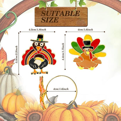 KPOSIYA Thanksgiving Napkin Rings Set of 6, Turkey Napkin Rings Vintage Alloy Fall Napkin Holders for Holiday Dinner Parties, Weddings, Family Gatherings