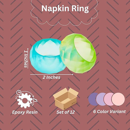 Napkin Rings Set of 12 - Epoxy Resin Napkin Holder Cuffs for Dinner Table Décor - Farmhouse Modern Serviette Rings for Weddings, Parties, Receptions, Banquets, Daily Use - 1.5" (Pastel) - CLEENTABLE