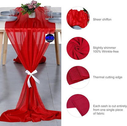 MDS Halloween Chiffon Table Runner - 20 Pack, 29 x 120 Inches, 10ft Each - Sheer Spooky Table Runners for Haunted House Parties, Trick-or-Treat Tables, Witchy Décor, Wedding & Events - Red