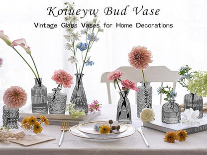 Dark Gray Bud Vases Set, 24 Pcs Vintage Small Vases for Flowers, Clear Crystal Mini Glasses in Bulk, Small Flower Design for Centerpieces Wedding Home Flower Party Decor