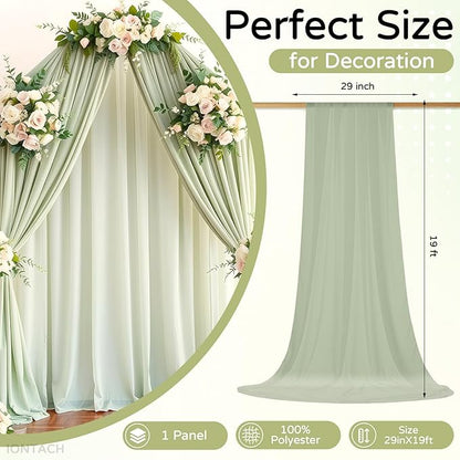 Wedding Arch Draping Fabric 29" x 19Ft Sheer Drapes for Backdrop Wedding Ceremony Reception Ceiling Decor Curtain Baby Bridal Shower Decoration (Sage Green, 1 Panel)