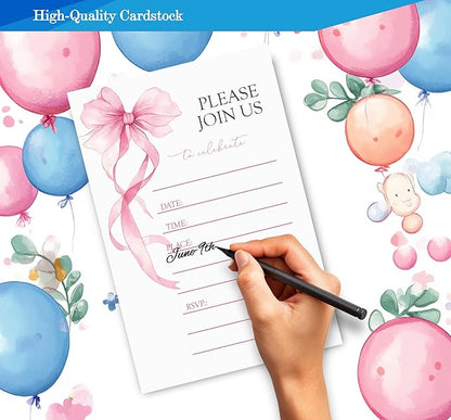 Pink Bow Birthday Invitations for Girls, Elegant Bow Birthday Party Invitaions for Girls Coquette Party Invites, 4x6 Inches, 30 Sets with Envelopes