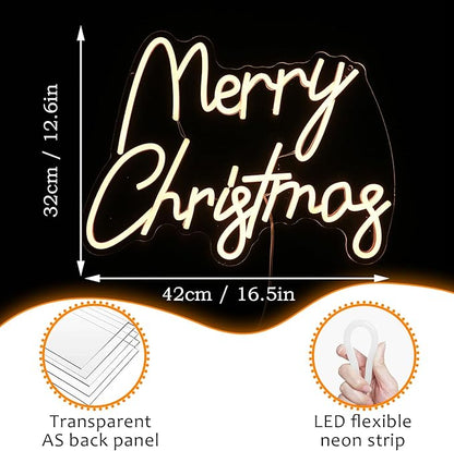 Merry Christmas Neon Sign USB Powered Merry Christmas Neon Light Sign for Christmas Decor Dimmable LED Christmas Light Up Sign for Christmas Home Party living Decor （16.5 * 12.6 In）