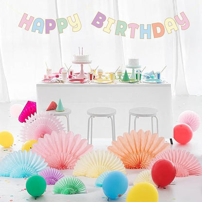 9PCS Huge Pastel Hanging Paper Fans Decoration Macaron Birthday Party Decorations Rainbow Ice Cream Easter Paper Hanging Decor for Bridal Baby Shower Classroom Home Decor
