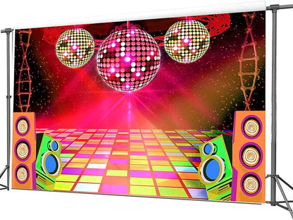 Dance Party Backdrop Retro 80s 90s Theme Stage Dance Ball Music Birthday Party Decoration DJ Photography Background 6 x 4 ft for Baby Shower Picture Photo Shoot Polyester Fabric,Purple