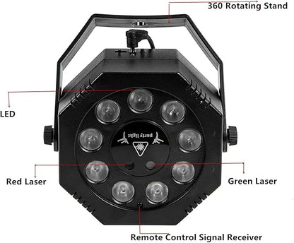 Party Light, Sound Activated DJ Lights with Remote Control, 9 LED Colorful Strobe Disco Light for Indoor Club Parties KTV Halloween Christmas Birthday Decorations Outdoor Glow
