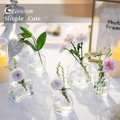 Glasseam Mini Bud Vases in Bulk 40: Clear Small Flower Vases for Centerpieces Cute Tiny Glass Vase for Flowers Modern Decorative Wedding Table Centerpiece for Dining Room Decor