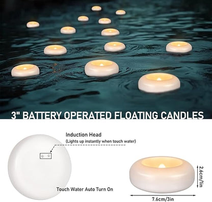 24Pack Waterproof Flameless Floating Tealights, 120+Hour Warm White Battery Flickering LED Tea Lights Candles - Wedding, Party, Centerpiece, Pool & SPA.