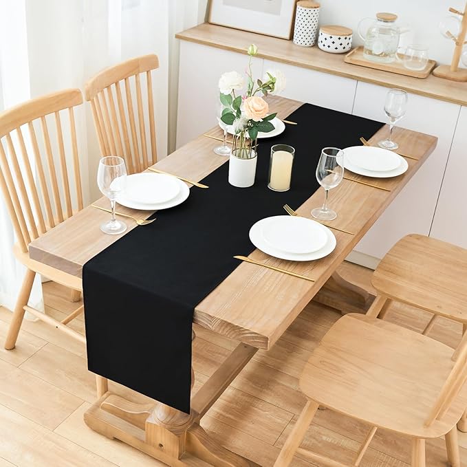 2 Pack Black Table Runner 12 x 72 Inch Solid Color Farmhouse Runners Coffee Table Dresser for Daily Party Home Decoration