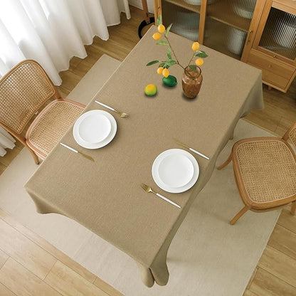 NLMUVW Tan Linen Tablecloth Rectangle, Farmhouse Table Cloth Textured Water Resistant Decorative Table Cover for Dining Kitchen, 54 x 108 Inch