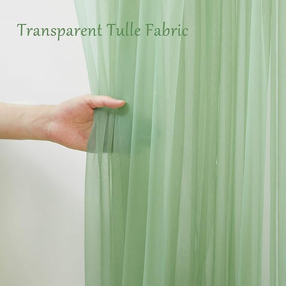 10x10 Green Tulle Backdrop Curtains for Parties, Sheer Backdrop Curtain Wedding Photo Background Drapes for Baby Shower Photography Birthday Party