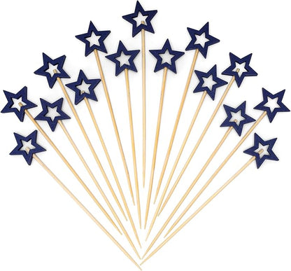 Minisland Big Navy Blue Star Cocktail Picks, 5.5 Inch Long Bamboo Fancy Toothpicks for Appetizers, Decorative Independence Day Holiday Party Food Drinks Garnish Fruit Skewer Sticks 50 Counts - MSL433