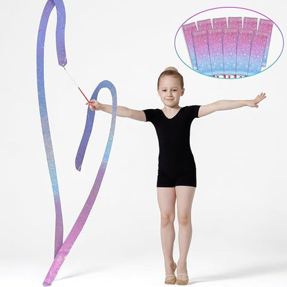 16 Pcs Sparkling Dance Ribbon for Kids Rhythmic Gymnastics Birthday Party Favors Twirling Streamer for Girl Princess Artistic Dancing Outdoor Game Supplies(Gradient Blue Purple)