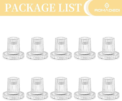 Romadedi Glass Candle Holder for Candlestick - 10Pcs Clear Tapered Wedding Decor Table Centrepiece for Candle Sticks Christmas Party Living Room Dinner Advent Decoration