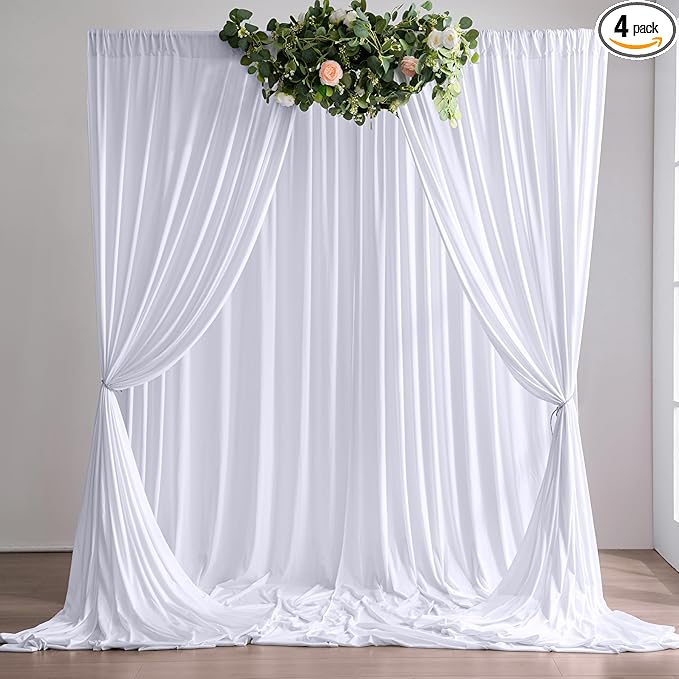 20ft×10ft Wrinkle Free White Backdrop Curtains for Parties, Thick Polyester Drapes for Backdrop, 2 Panels 5×10ft Cloth Photo Backdrop Curtain for Wedding Party Baby Shower Photography Background