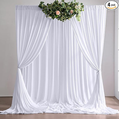 20ft×10ft Wrinkle Free White Backdrop Curtains for Parties, Thick Polyester Drapes for Backdrop, 2 Panels 5×10ft Cloth Photo Backdrop Curtain for Wedding Party Baby Shower Photography Background
