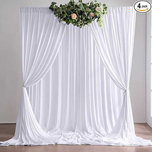 20ft×10ft Wrinkle Free White Backdrop Curtains for Parties, Thick Polyester Drapes for Backdrop, 2 Panels 5×10ft Cloth Photo Backdrop Curtain for Wedding Party Baby Shower Photography Background