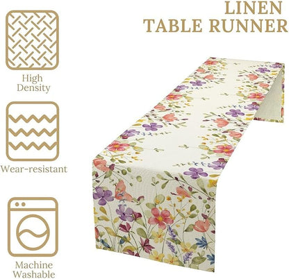 Floral Table Runner,Flowers Plant Print Spring Table Runner for Kitchen Dining Table Decoration for Home Party Decor 13x108 Inch