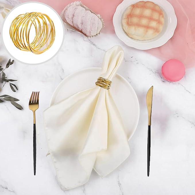 Gold Napkin Rings - 24 PCS Metal Napkin Rings(Twisted Wire) Napkin Holders Buckles for Family Dinner, Wedding, Party,Table Decorations
