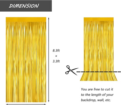 Gold Foil Fringe Curtain 3.3×8.3FT 6 Packs, Metallic Tinsel Curtains Party Streamers for Birthday Graduation Baby Shower Decoration (6pcs,3.3FT×8.3FT, Gold)