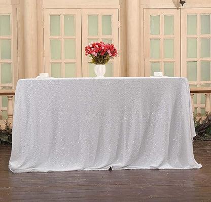 SquarePie Sequin Tablecloth 50 x 72 Inch White Sparkly Table Linen for Wedding Party