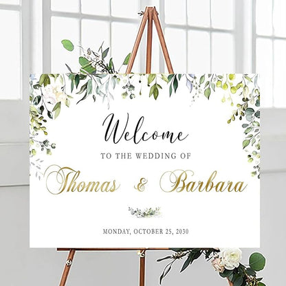 Welcome Sign Wedding, Welcome To Our Beginning Wedding Sign, Greenery Floral Theme Wedding Sign Decoration, Reserved Table Signs For Wedding, Signs For Wedding