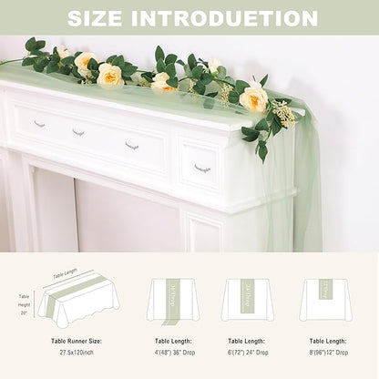 Snowkingdom Sage Green Table Runner, 10 FT Sheer Tulle Cheesecloth Gauze, Boho Rustic Table Centerpieces Decoration for Spring Wedding Baby Bridal Shower Christmas Party