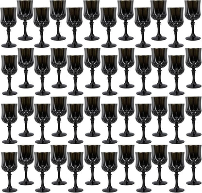 Plastic Wine Glasses，Plastic Goblets Vintage Style Cordial Drinking Glasses for Wedding Reception, Halloween Grand Event Party Supplies (48, Black)