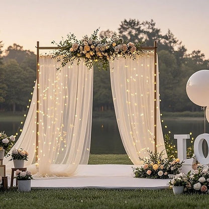 Ledido 10×10ft Tulle Backdrop Curtains with Lights String - 300LED Fairy Lights Sheer Curtain Backdrop for Weddings Baby Shower and Birthday Party Decorations(8 Panels 5×10ft)