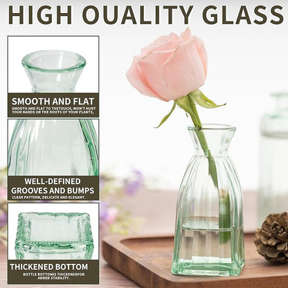 Vintage Small Glass Vases Set of 10,Mini Bud Vases for Flowers,Amber Glass Vases for Centerpieces,Wedding Decorations,Home Table Flower Decor(Sage Green)