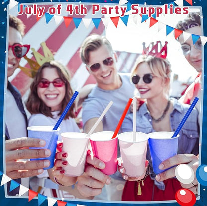 120 Pcs Plastic Straws Red Blue White Star Shaped Straws Patriotic Disposable Drinking Cute Straw for Veterans Day 4th of July Independence Day Party Beverage Cocktail Remembrance Supplies