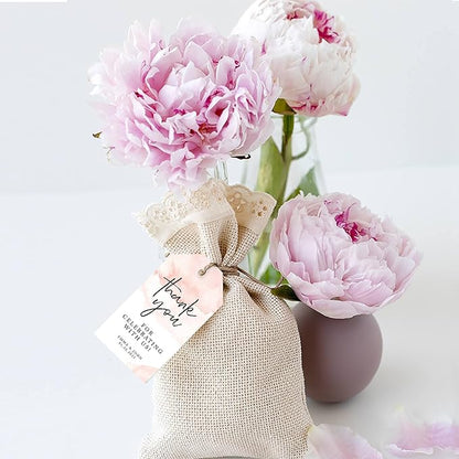 Andaz Press 100-Pack Personalized Thank You for Celebrating with Us Wedding Favor Tags with Bakers Twine Coral Brushed Watercolor Custom Cardstock Wedding Gift Tags for Party Favors 2 x 3.75-Inches