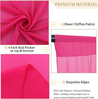 MODFUNS Hot Pink Ceiling Drapes for Weddings 5x30ft 2 Panels Sheer Chiffon Ceiling Draping Fabric Fuchsia Sheer Draping Tulle Swag Curtain for Wedding Party Stage Prom Banquet Decoration