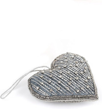 Set of 6 Beaded Heart Ornaments - Rustic Hanging Love Decorations, Farmhouse Wall Decor, Romantic Gifts for Her, Him, or Couples - Handmade Valentine’s Day & Mother’s Day Decor (Grey) - CLEENTABLE