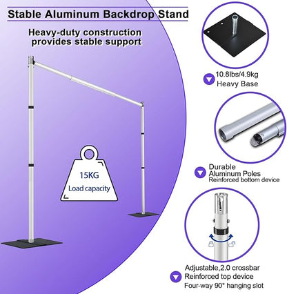 Backdrop Stand Heavy Duty 10x10Ft, Adjustable Metal Frame Pipe and Drape,Background Stand for Wedding Birthday Party Decorations