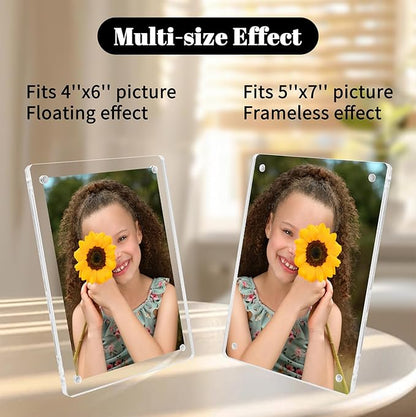 Acrylic Magnetic Picture Frames 4x6 Inch Set of 3, Tabletop and Refrigerator Display Vertical and Horizontal Clear Photo Frames with Detachable Stand for Gift Home Kitchen Decoration