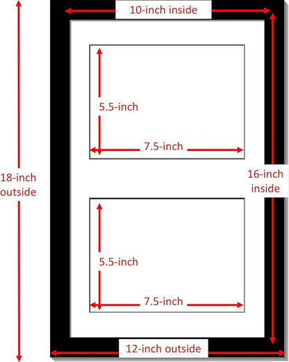 Creative Picture Frames 10X16Bk-W Black Vertical Double Diploma Frame With 2 Opening White Matting | Holds 2-6X8-Inch Documents With Installed Wall Hanger
