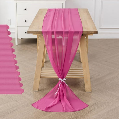 12Pack 9ft Chiffon Table Runner 14x108 Inch Sheer Romantic Table Runner for Wedding Birthday Party Bridal Shower Outdoor Decoration-Fuchsia