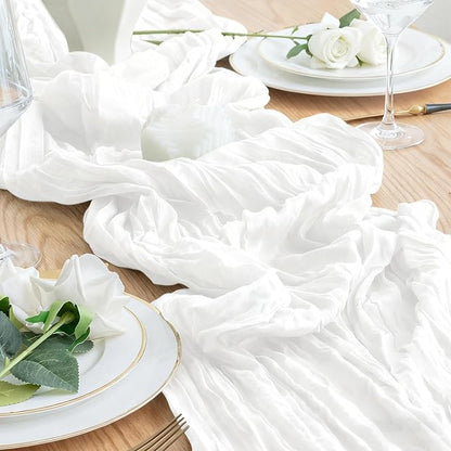 6 Pack White Cheesecloth Table Runner 23x120 inch Rustic Boho Gauze Table Runner 10 FT Long Sheer Cheese Cloth Fabric Table Runners for Romantic Wedding Bridal Shower Birthday Party Decor