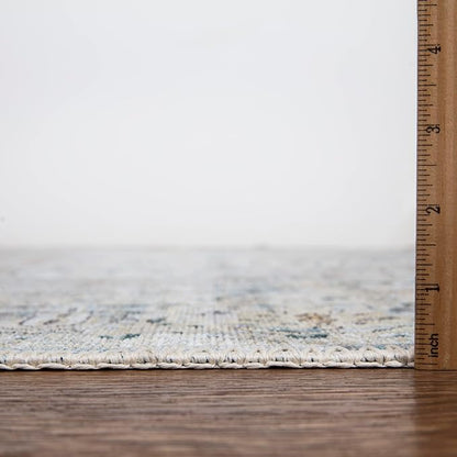 Bloom Rugs Washable Non-Slip 4' x 6' Rug - Cream/Light Blue/Teal Traditional Medallion Area Rug for Living Room, Bedroom, Dining Room, and Kitchen - Exact Size: 4' x 6'