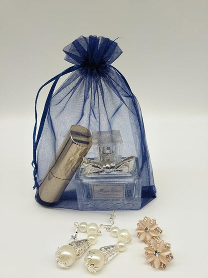 Wudygirl 100PCS Organza Bags 5X7 inch Navy Blue with Drawstring Jewelry Pouch Favor Wedding Favor Bags(Navy Blue 5x7'')