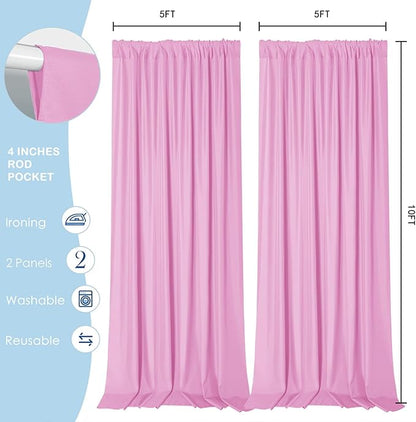 Sugargirl 10x10FT Pink Backdrop Curtains Polyester Photo Backdrop Drapes Curtains 2 Panels with Rod Pockets for Party Birthday Wedding Photography Home Decoration