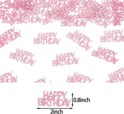 Pink Happy Birthday Confetti - Girl Birthday Party Decorations - Light Pink Glitter Scatters for Baby Girl Party Table Decor Supplies - 100PC